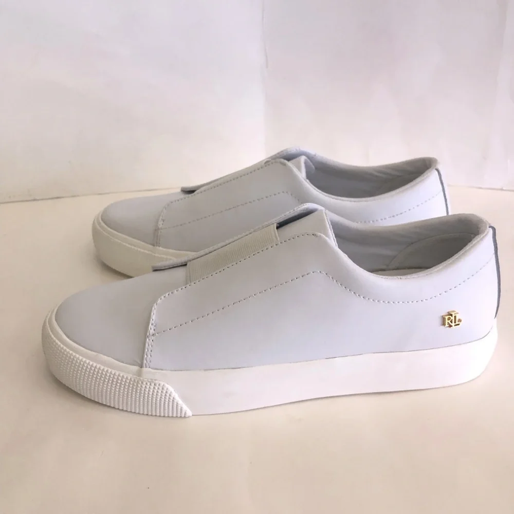 Lauren Ralph Lauren Woman’s Isla Leather Platform Trainer Slip-On Sneakers Sz 10